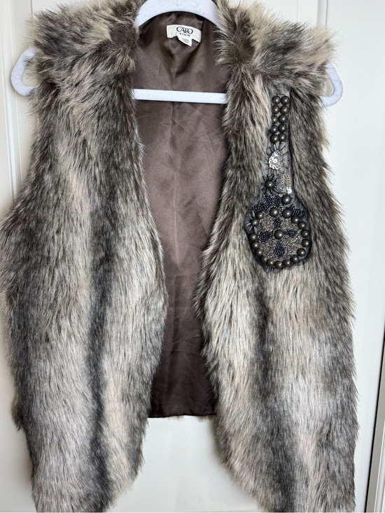 Cato Jackets & Blazers - Cato Woman 18/20W Faux Fur Beaded Sequin Vest Gray Brown Plus Size